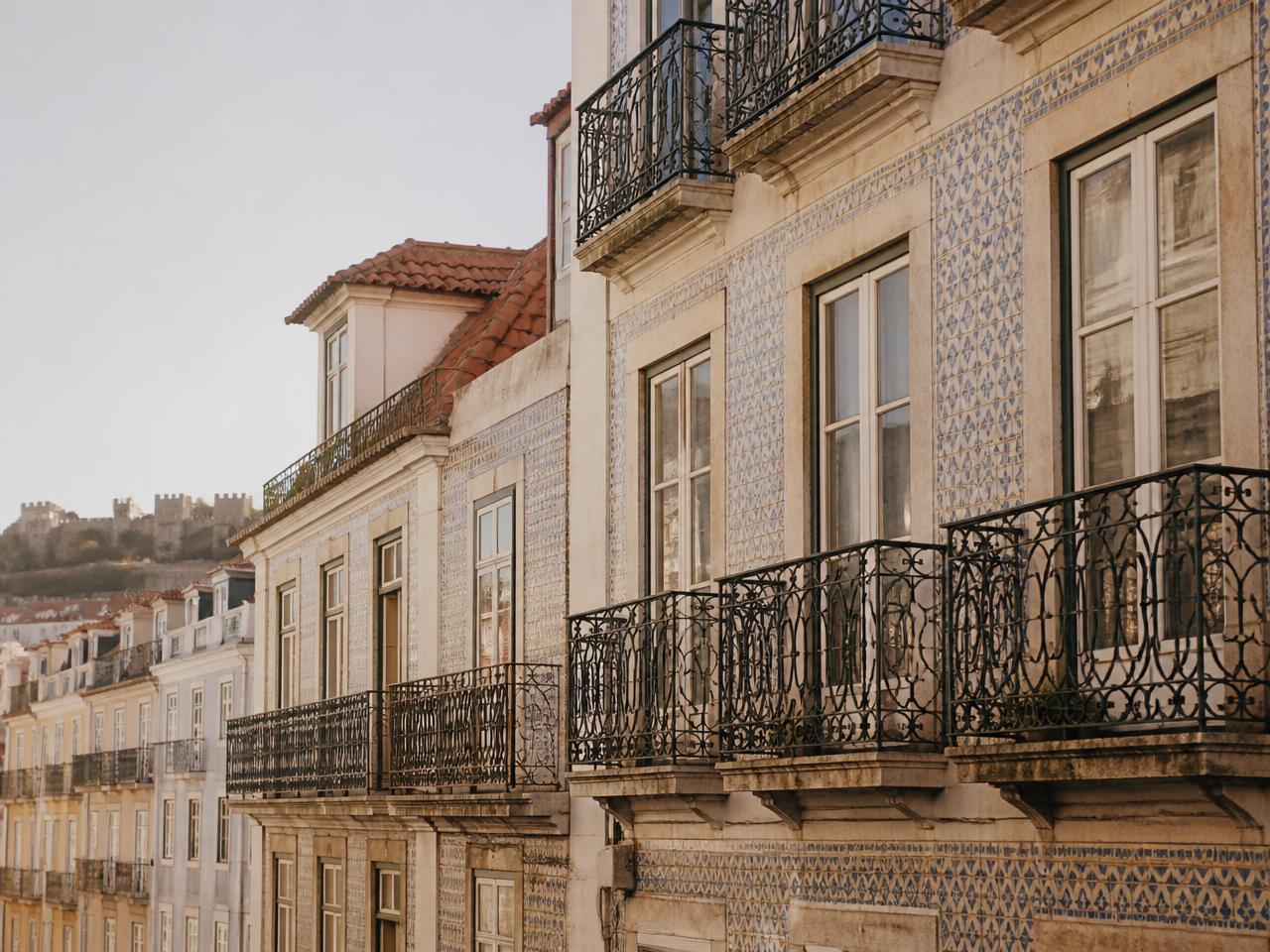 Historic Lisbon facades with azulejo tiles